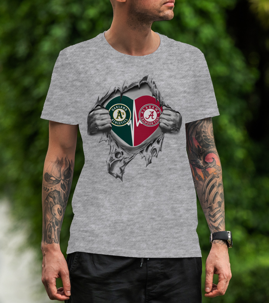 Oakland Athletics Alabama Crimson Tide Heart Integration Fandom T-Shirt
