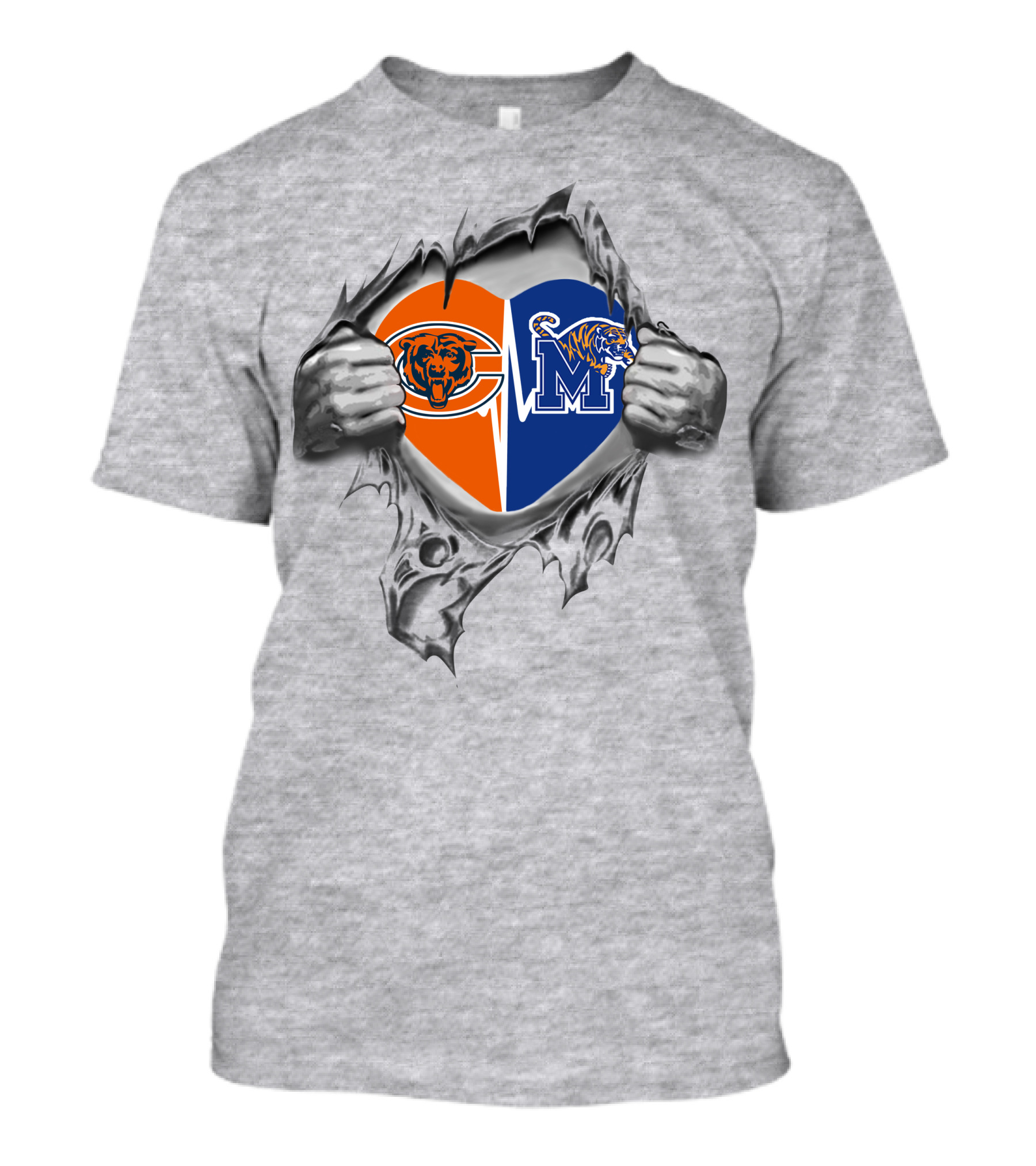 Bears Memphis Tigers Heart Logo Dual Team Pride T-Shirt