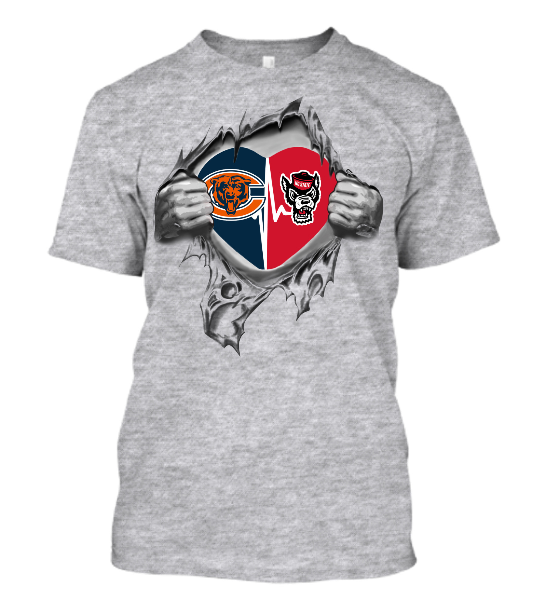 Bears Nc State Wolfpack Heart Torn Open Logos T-Shirt