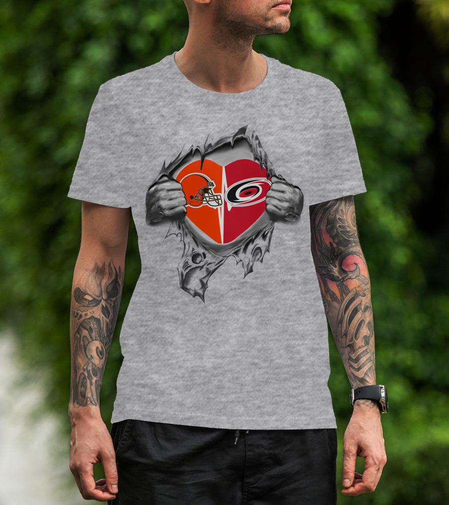 Browns Carolina Hurricanes Heart Hands Logo Football Hockey Fan Passion T-Shirt