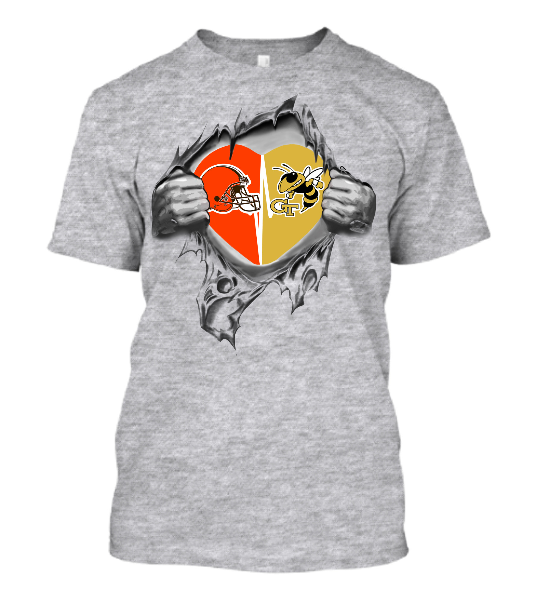 Cleveland Browns Georgia Tech Yellow Jackets Heart Logo Fusion T-Shirt