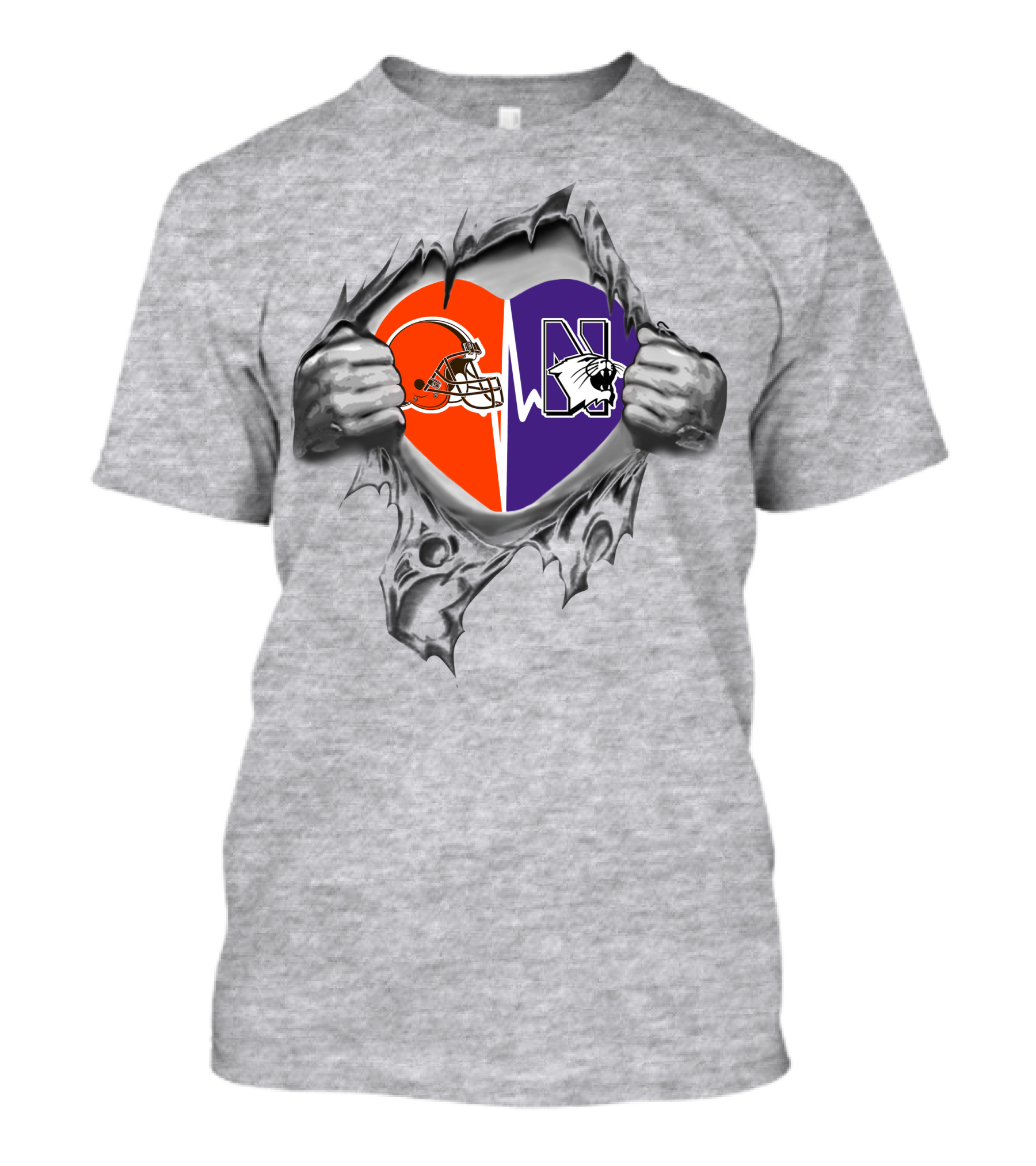 Browns Northwestern Wildcats Heart Design With Helmet And Mascot Logos T-Shirt