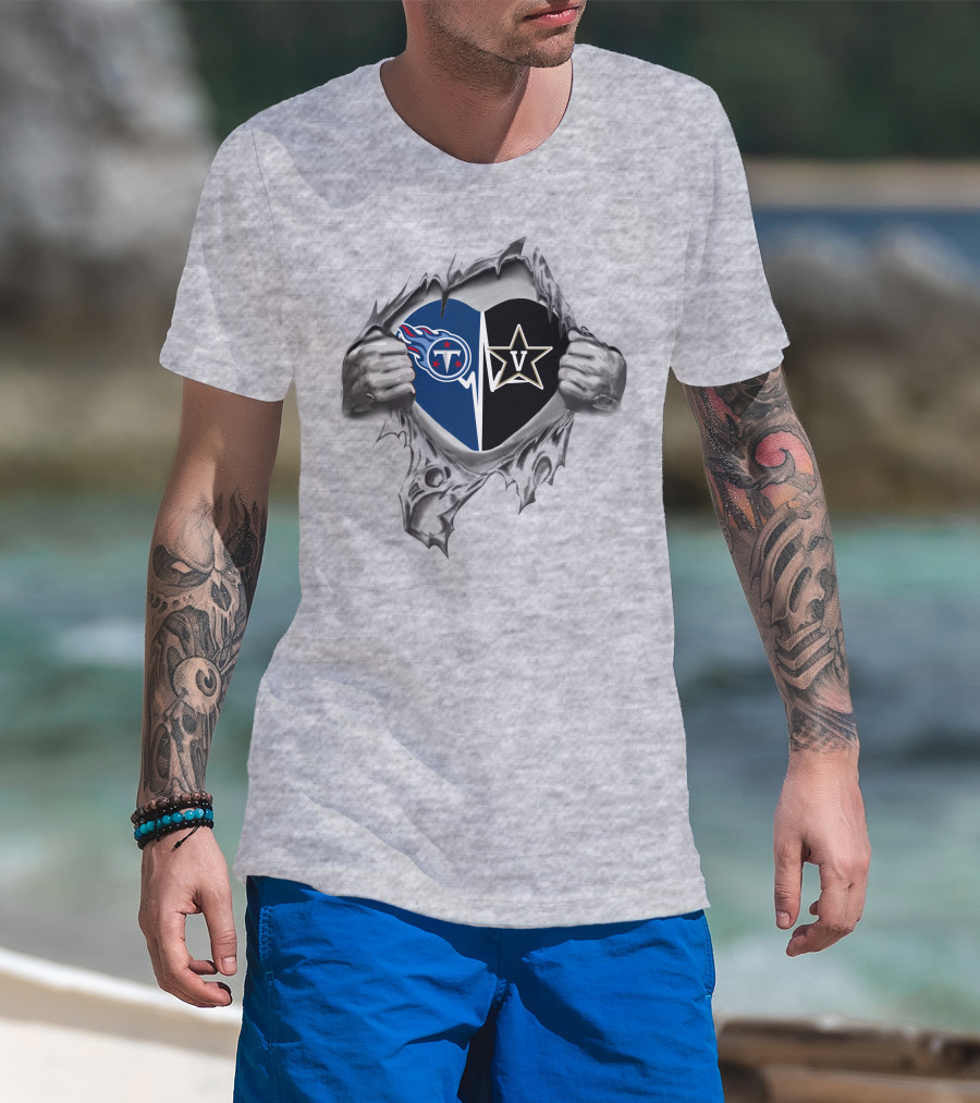 Tennessee Titans Vanderbilt Commodores Heart Logo Rip T-Shirt
