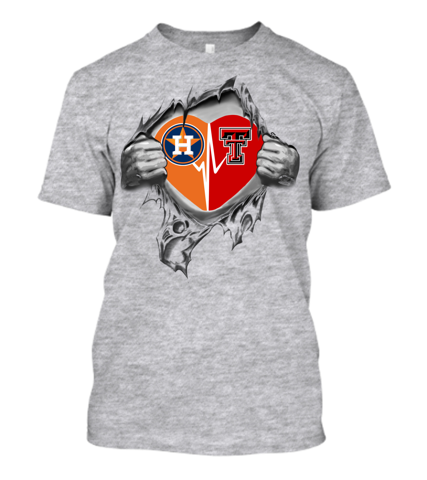 Astros Texas Tech Red Raiders Heart Tear T-Shirt