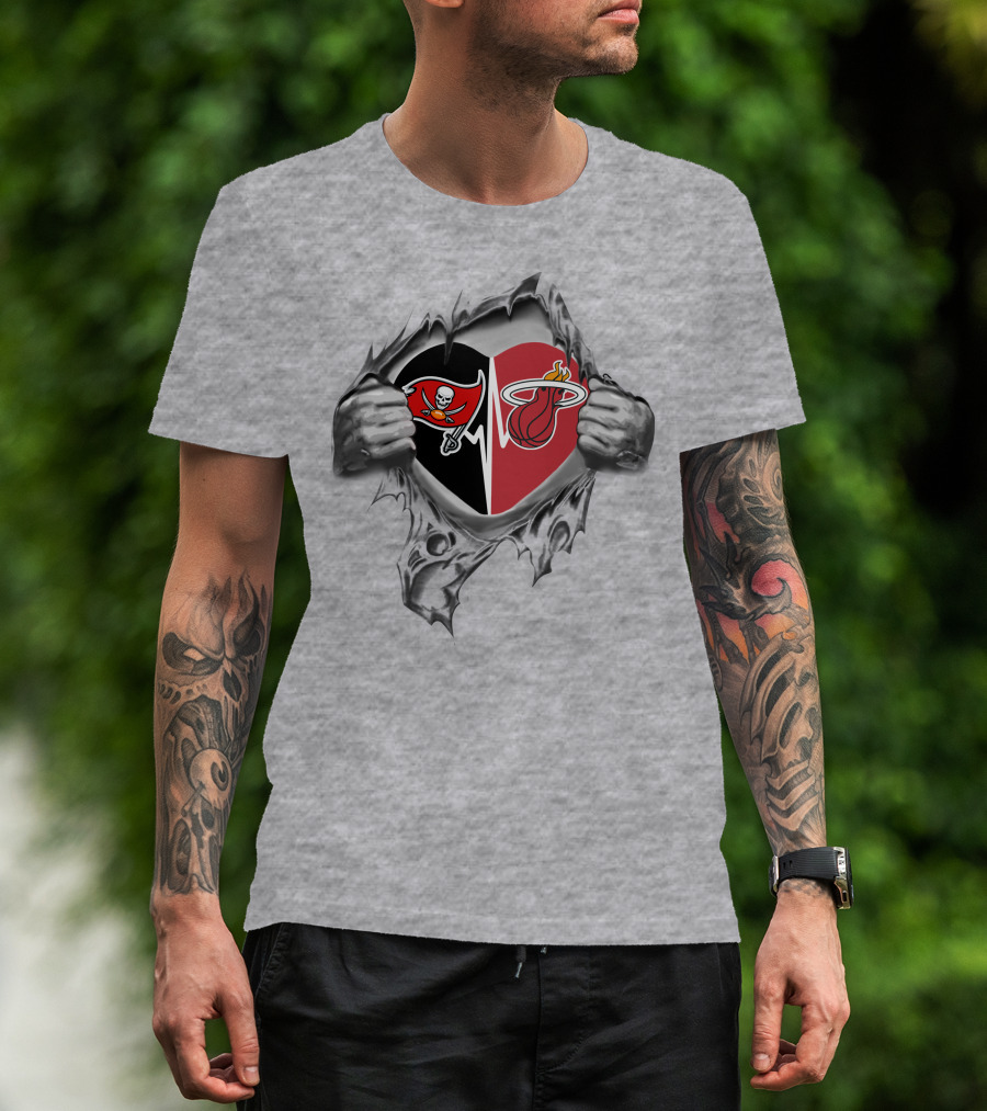 Buccaneers And Miami Heat Heartbeat Passion T-Shirt