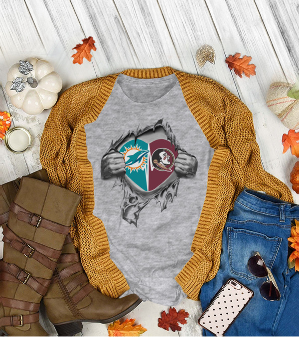 Florida State Seminoles Miami Dolphins Heart Pullover T-Shirt