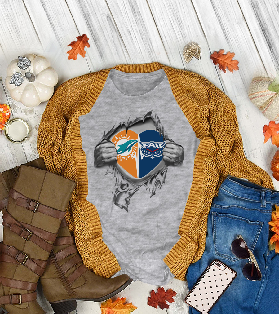 Miami Dolphins And Florida Atlantic Owls United In My Heart T-Shirt