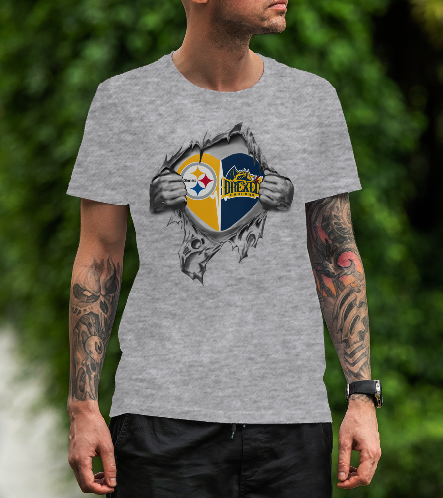 Steelers Drexel Dragons Heart Rip T-Shirt