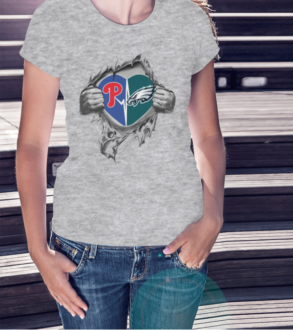 Philadelphia Eagles Phillies Heartbeat T-Shirt