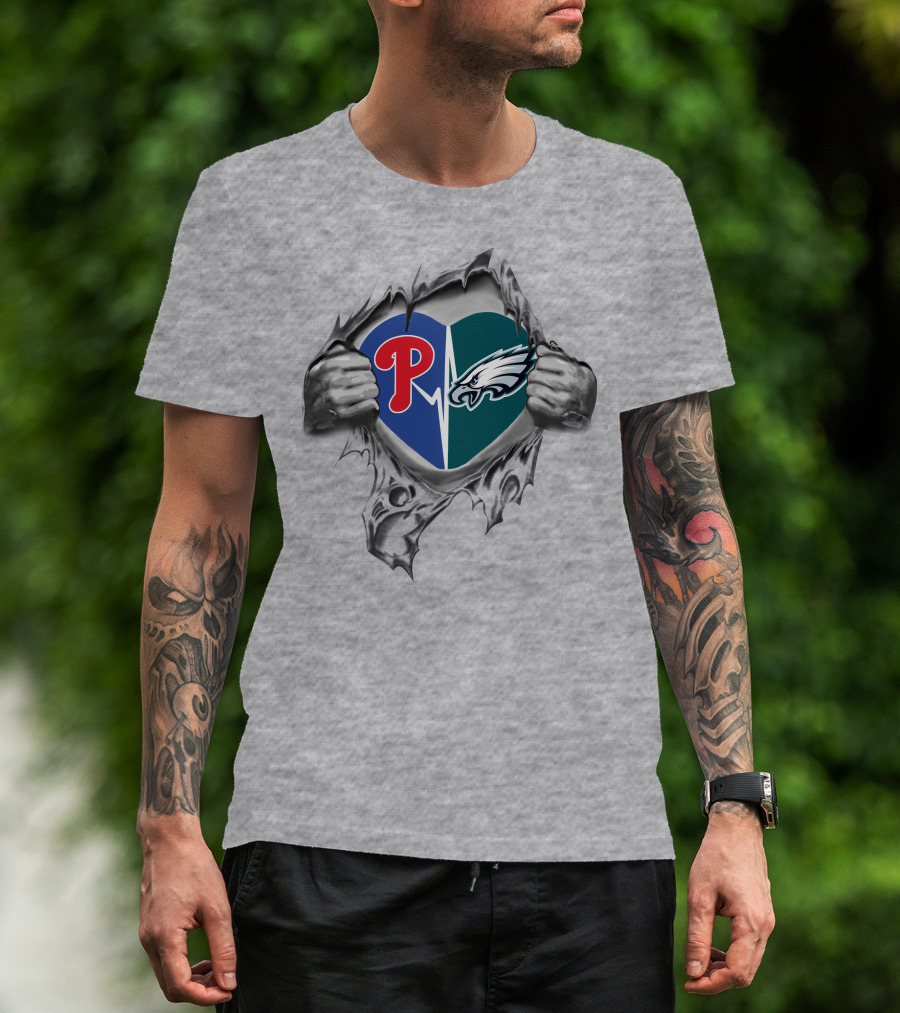 Philadelphia Eagles Phillies Heartbeat T-Shirt