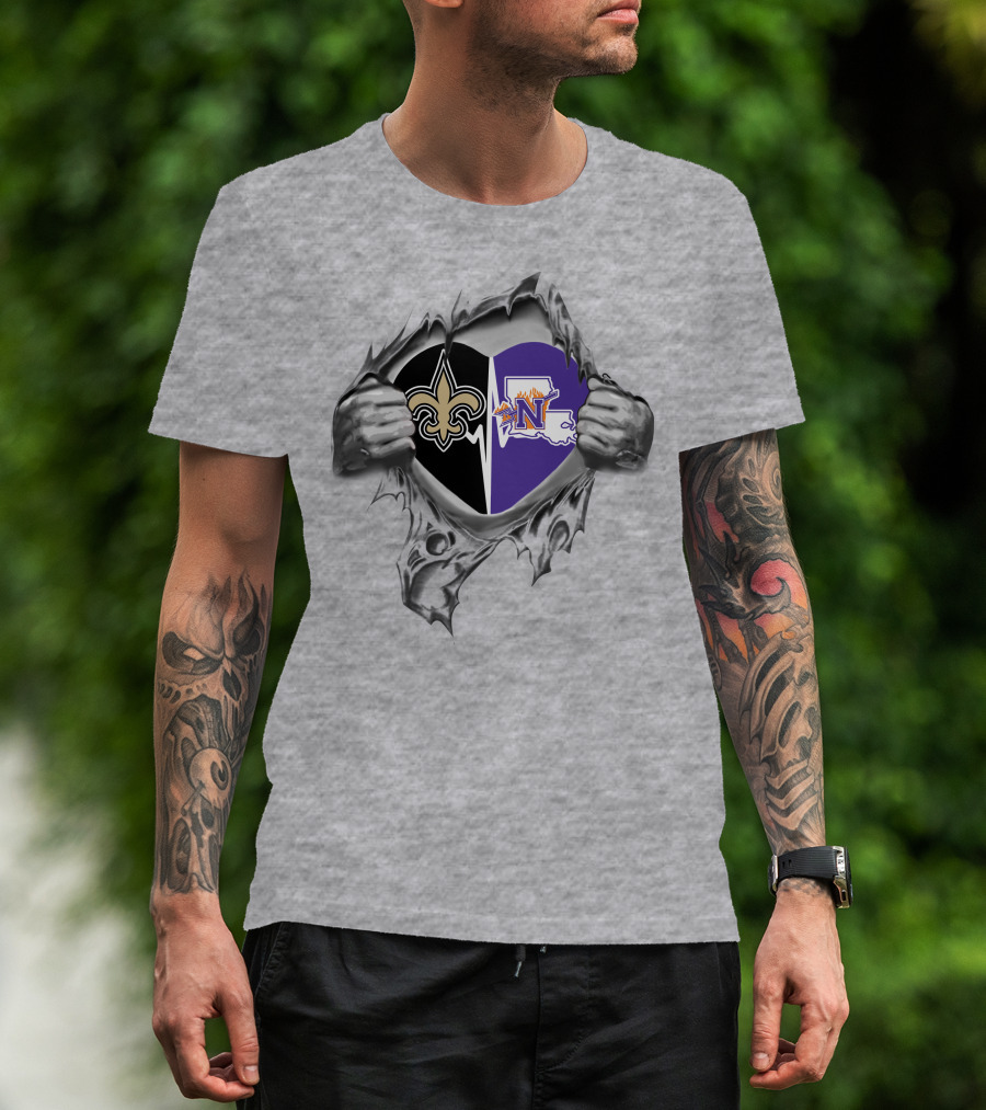 New Orleans Saints Northwestern State Demons Heart T-Shirt