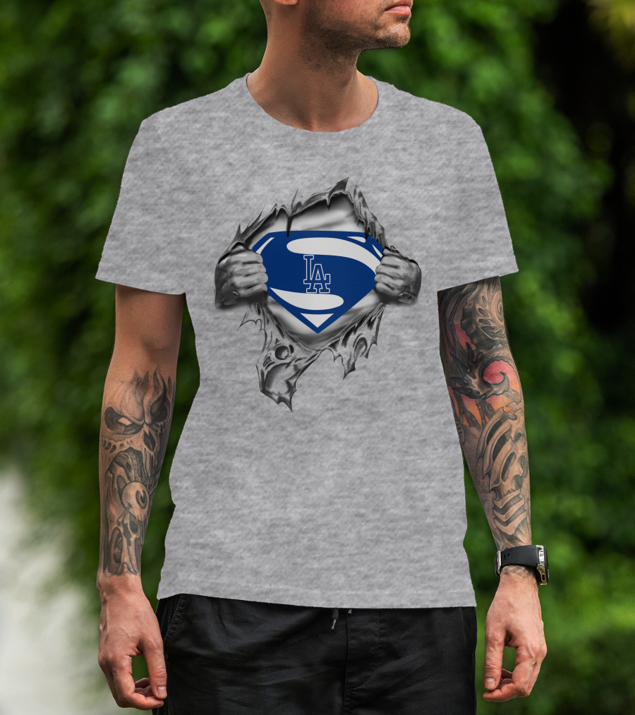 Superman Los Angeles Dodgers La Logo Breaking Through T-Shirt