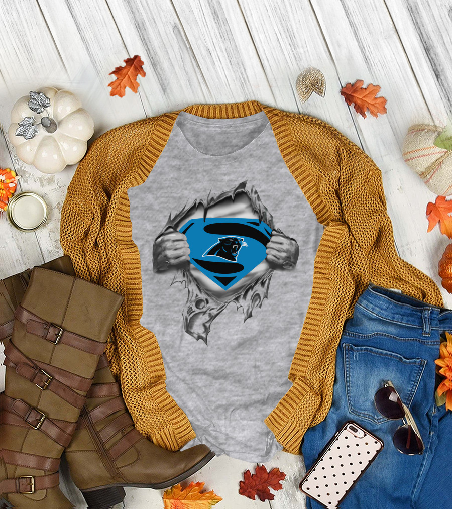 Carolina Panthers Superman Logo Rip Through T-Shirt