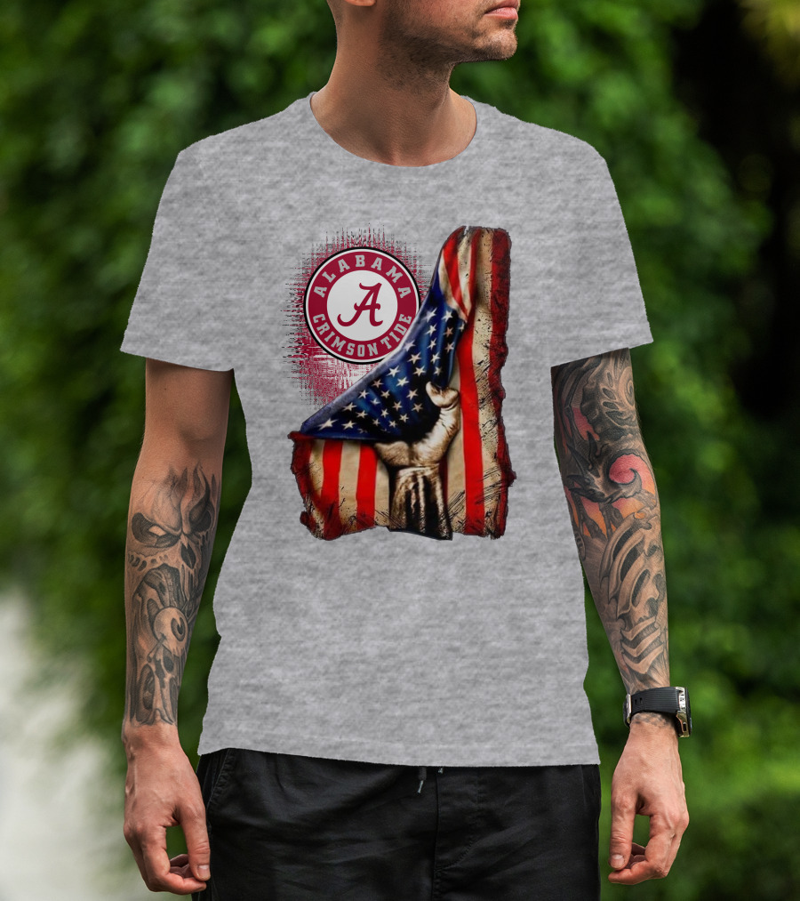 Alabama Crimson Tide American Flag Fist Outline T-Shirt