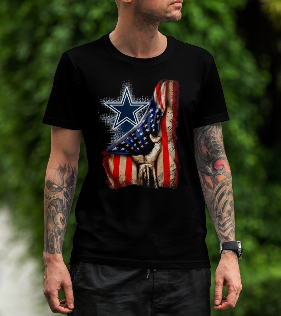 Dallas Cowboys Star With American Flag And Patriotic Hand T-Shirt