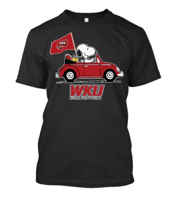 WKU Hilltoppers Snoopy Riding In Red Car With Flag T-Shirt