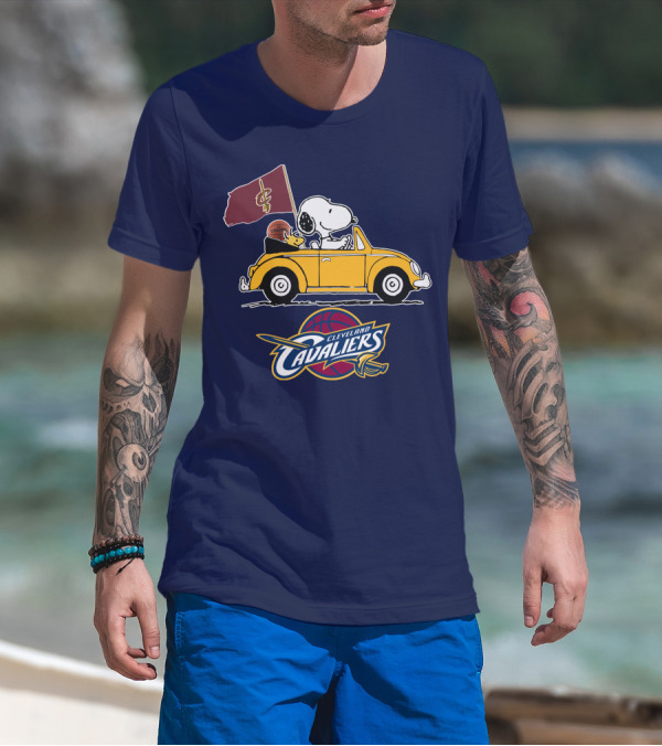 Cleveland Cavaliers Snoopy And Woodstock Driving With Basketball T-Shirt