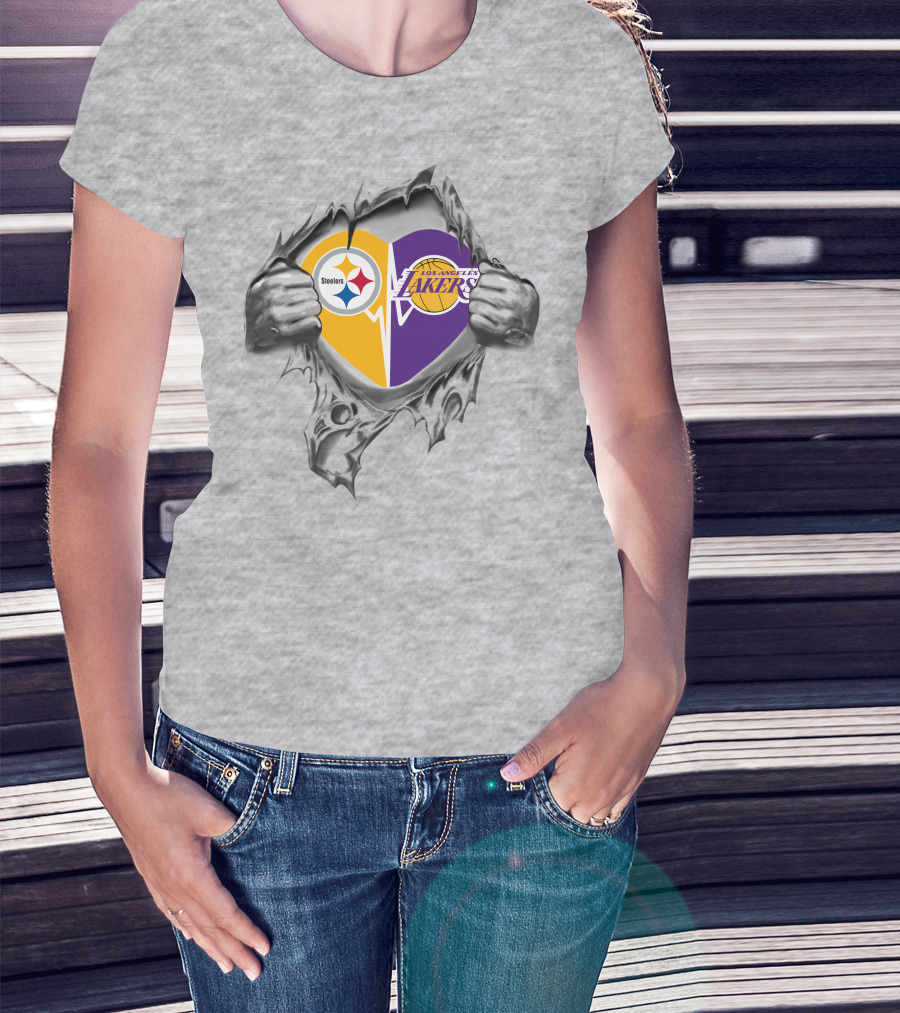 Steelers Lakers Heart Pullover T-Shirt