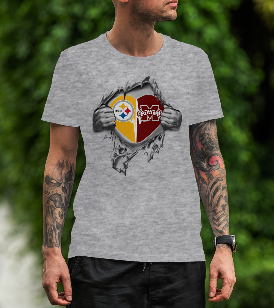 Steelers Mississippi State Bulldogs Heart Connection T-Shirt