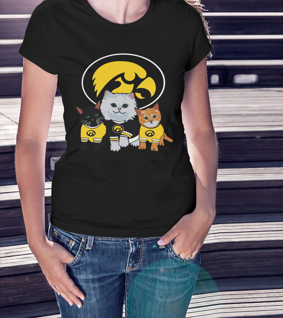Iowa Hawkeyes Cute Cats Trio With Team T-Shirt