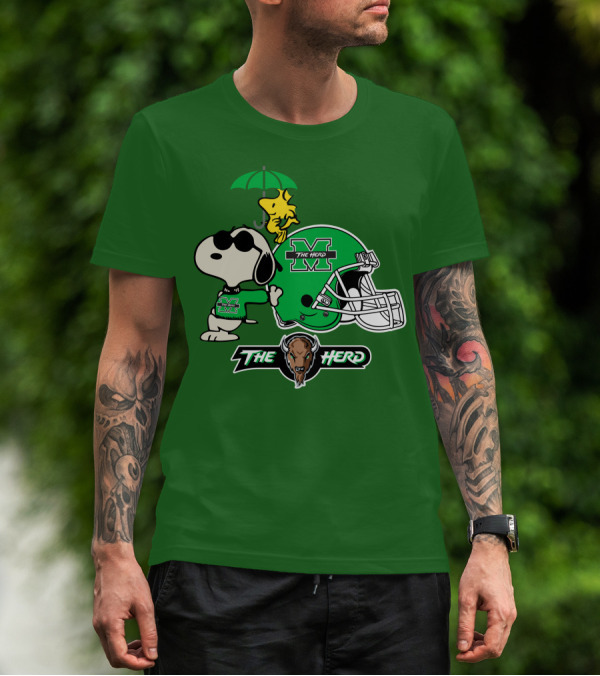 Marshall Thundering Herd Snoopy The Herd Football Helmet Woodstock Umbrella T-Shirt
