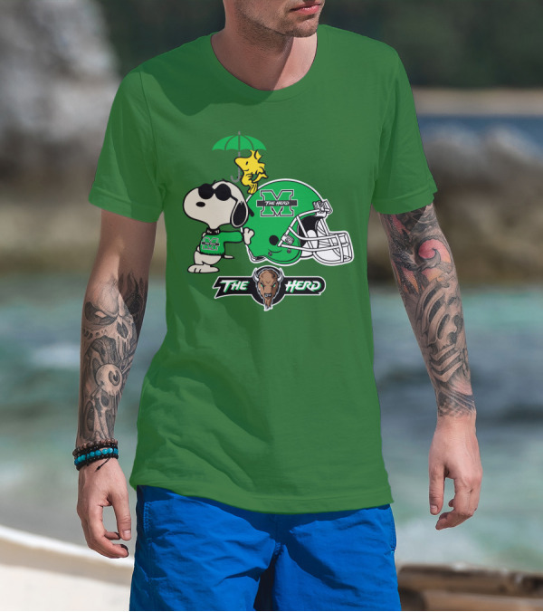 Marshall Thundering Herd Snoopy The Herd Football Helmet Woodstock Umbrella T-Shirt