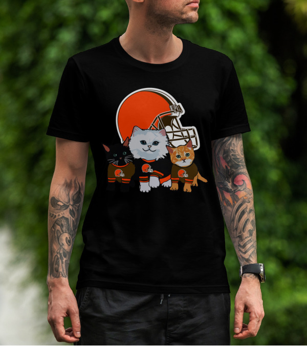 Cleveland Browns Cute Cats Football Helmet Trio T-Shirt