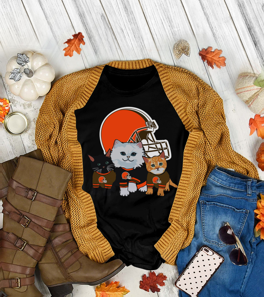 Cleveland Browns Cute Cats Football Helmet Trio T-Shirt