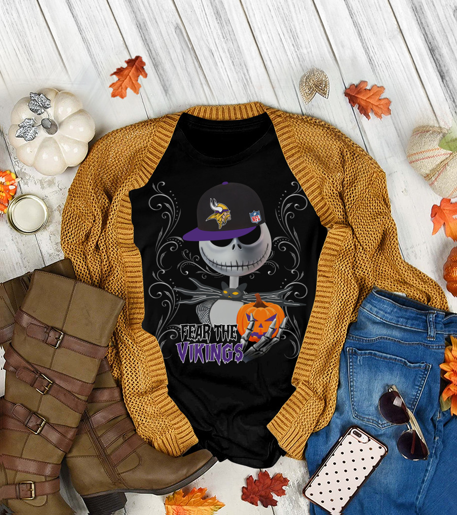 Fear the Vikings Halloween Skeleton Minnesota NFL T-Shirt