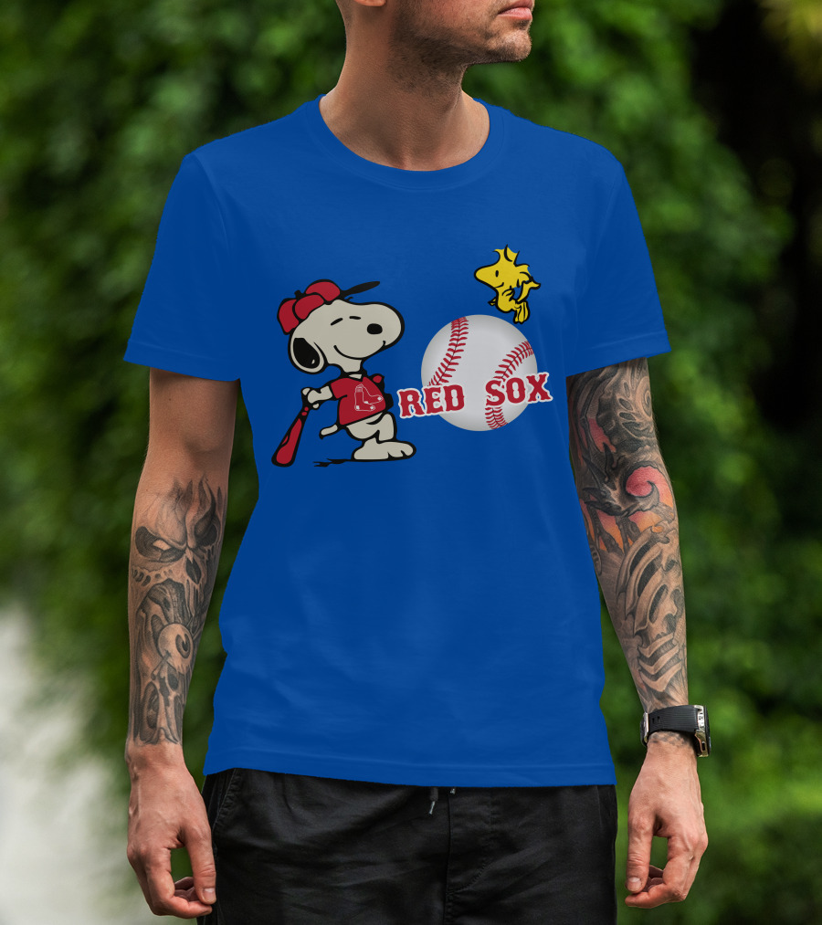 Snoopy Woodstock Boston Red Sox Baseball Peanuts T-Shirt