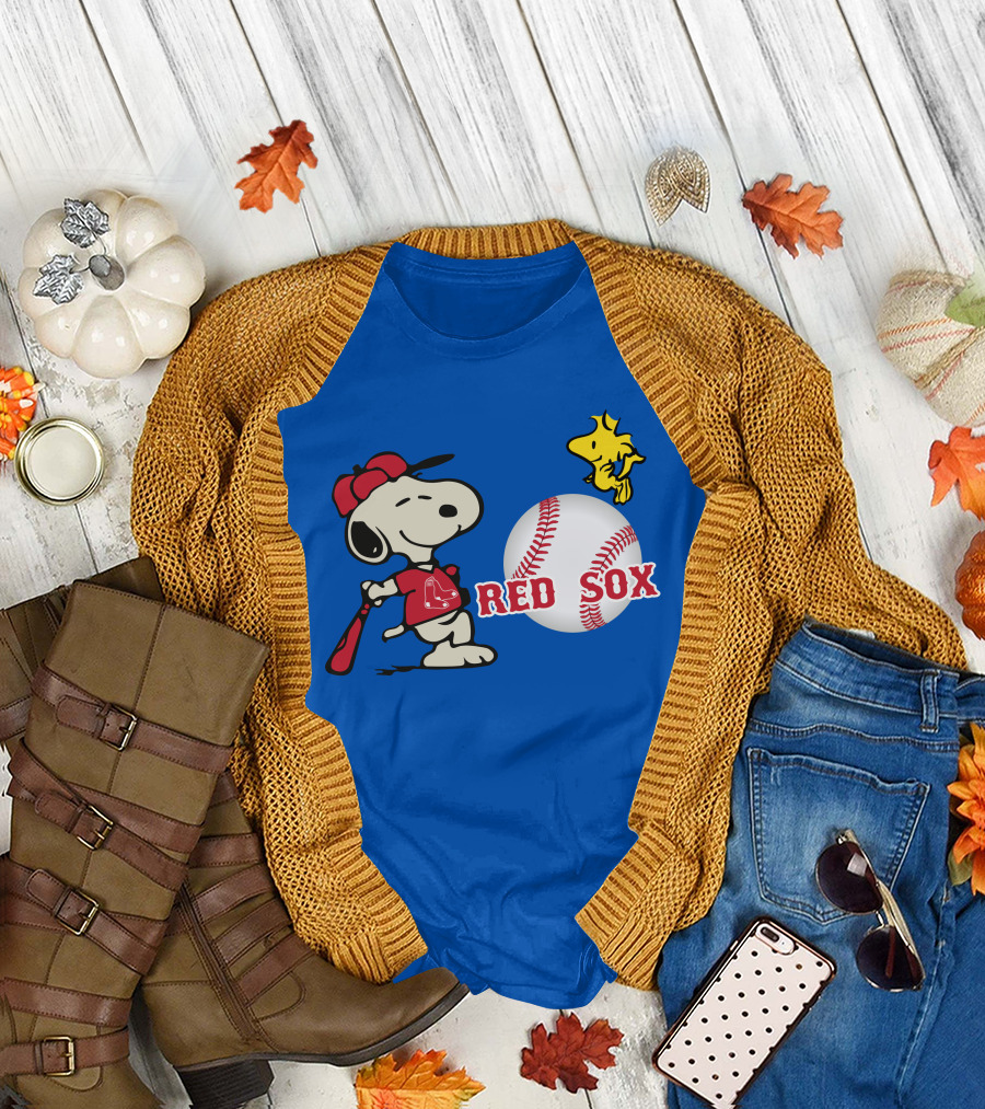 Snoopy Woodstock Boston Red Sox Baseball Peanuts T-Shirt