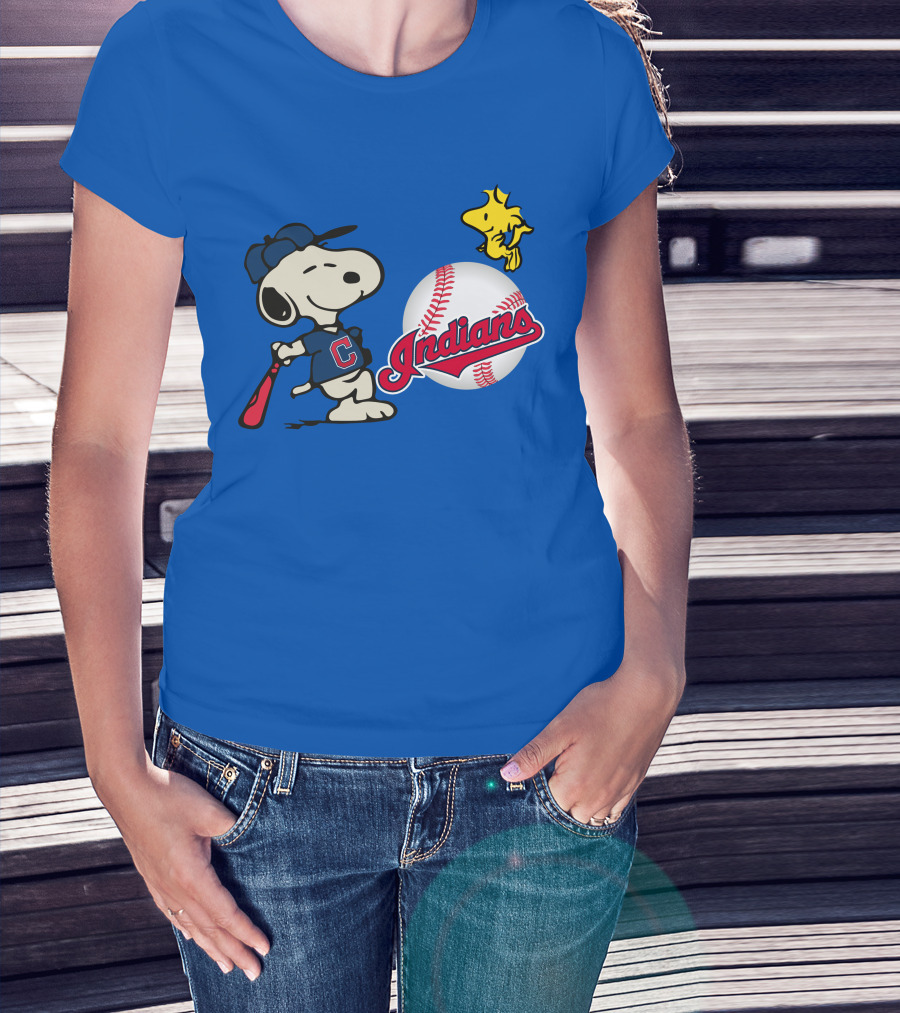 Cleveland Indians Snoopy Woodstock Baseball T-Shirt