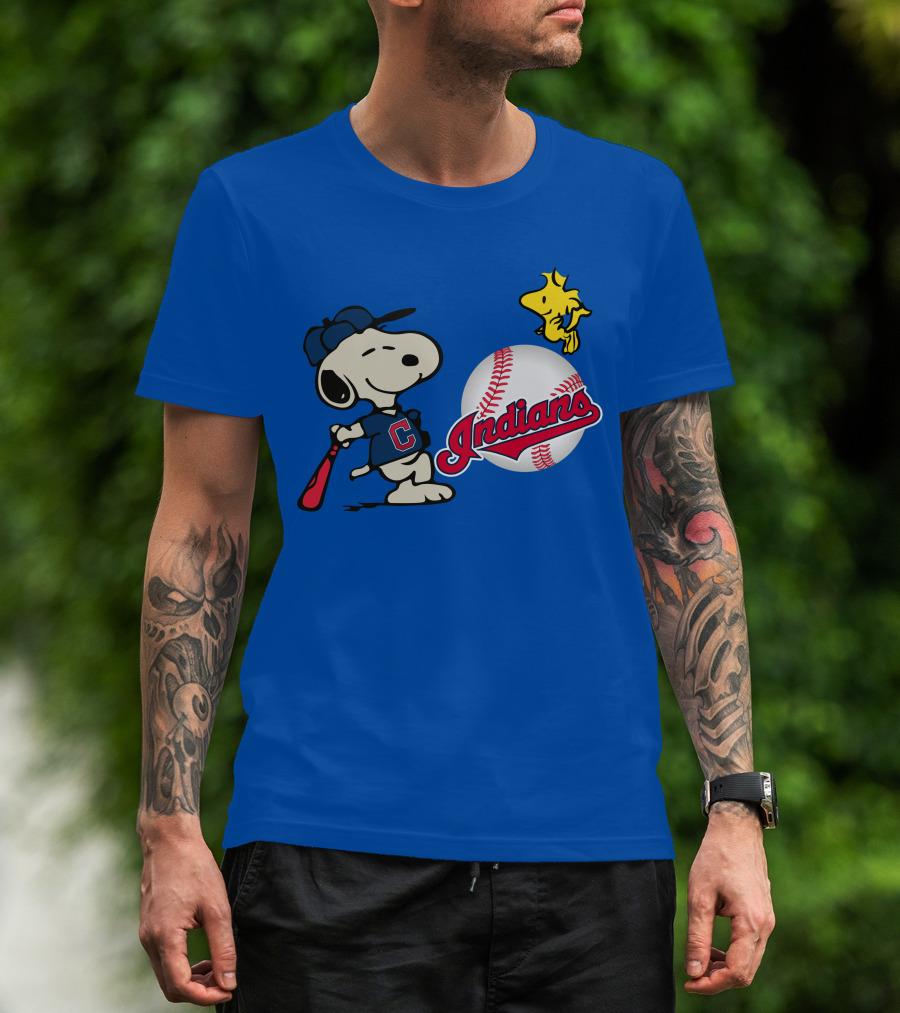 Cleveland Indians Snoopy Woodstock Baseball T-Shirt