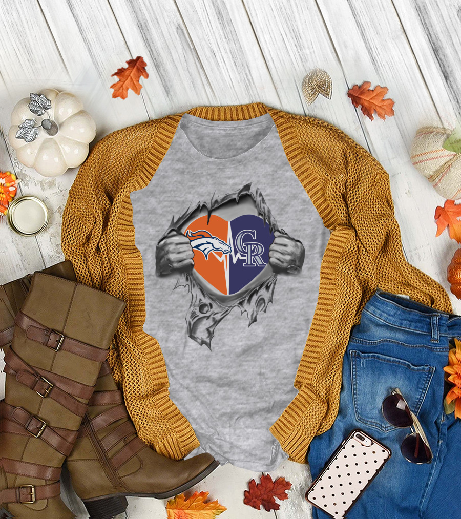 Denver Broncos Colorado Rockies Heart T-Shirt