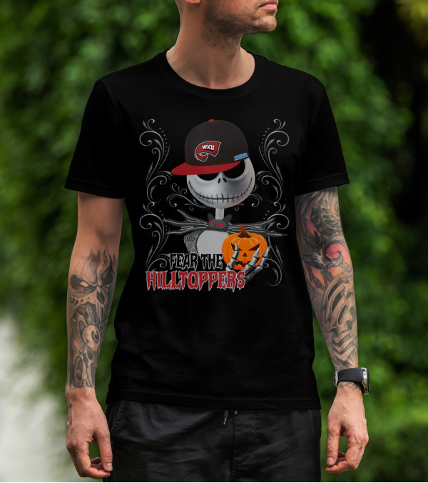 Fear The Hilltoppers WKU NCAA Halloween Jack Skellington With Pumpkin T-Shirt