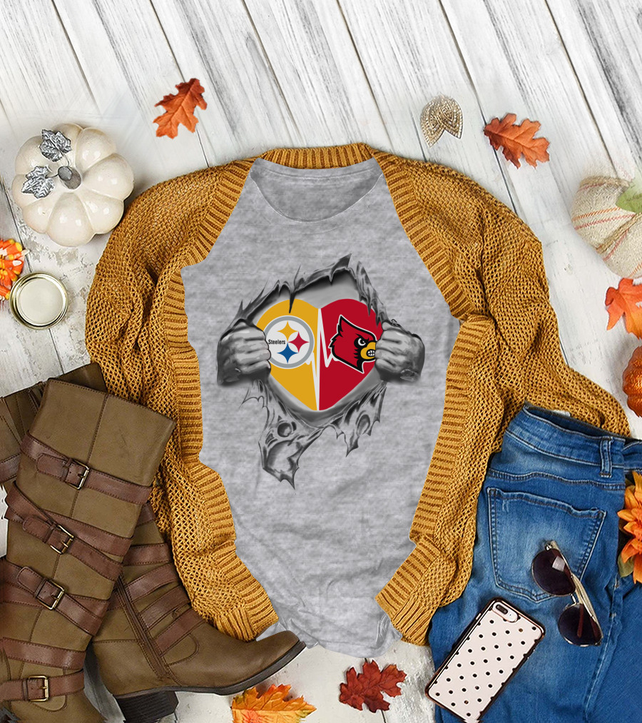 Steelers Louisville Cardinals Heart T-Shirt