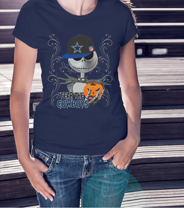 Fear The Cowboys Halloween NFL Jack Skellington Pumpkin Dallas Star T-Shirt