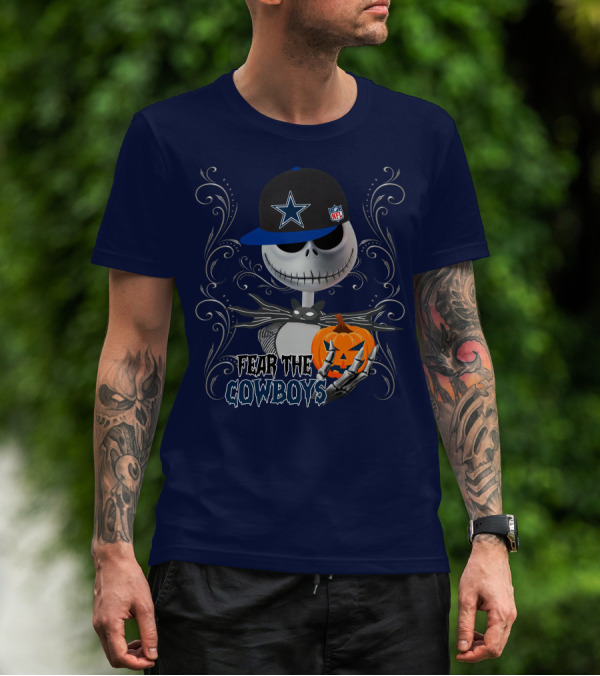 Fear The Cowboys Halloween NFL Jack Skellington Pumpkin Dallas Star T-Shirt