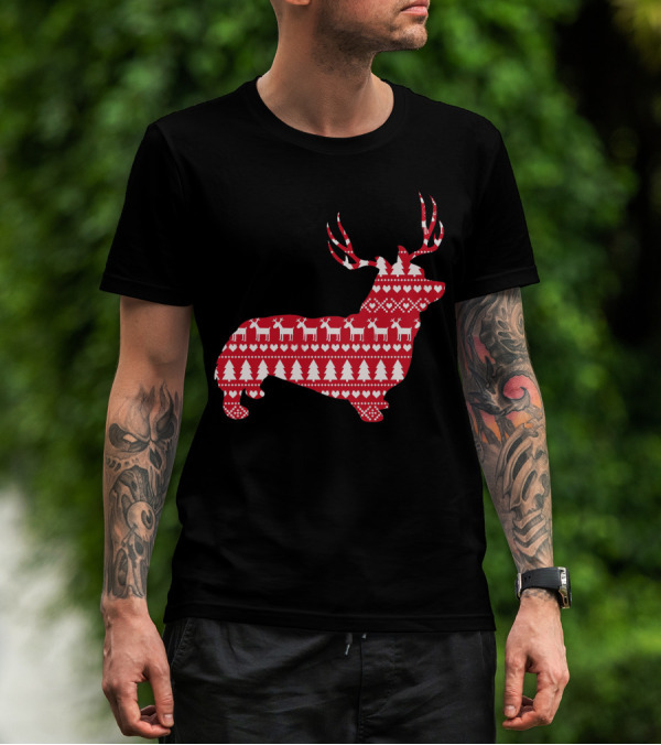 Welsh Corgi Christmas Reindeer T-Shirt