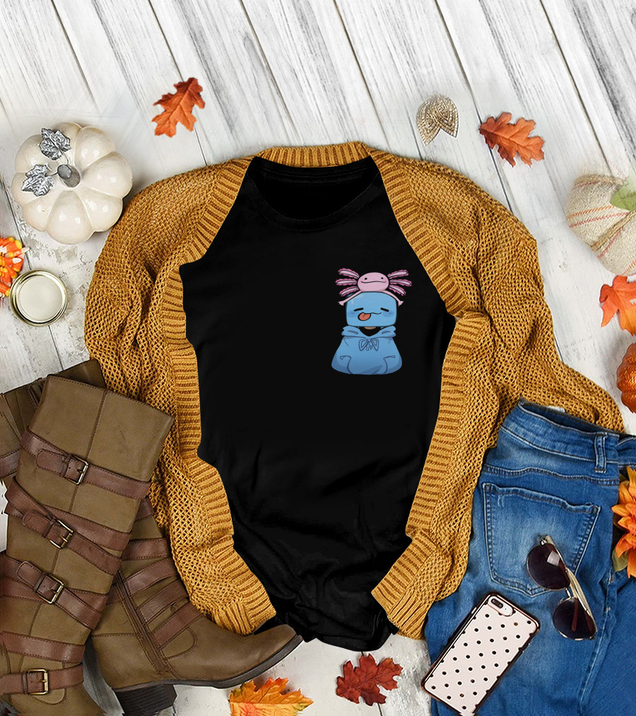 Skeppy Blue Hoodie with Axolotl Hat T-Shirt