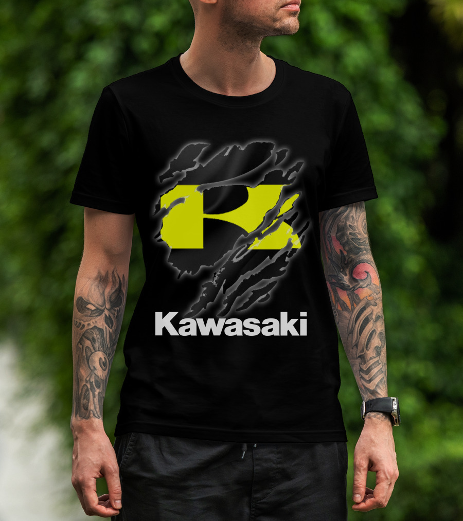 Kawasaki Ripping Claw Marks Yellow Black T-Shirt