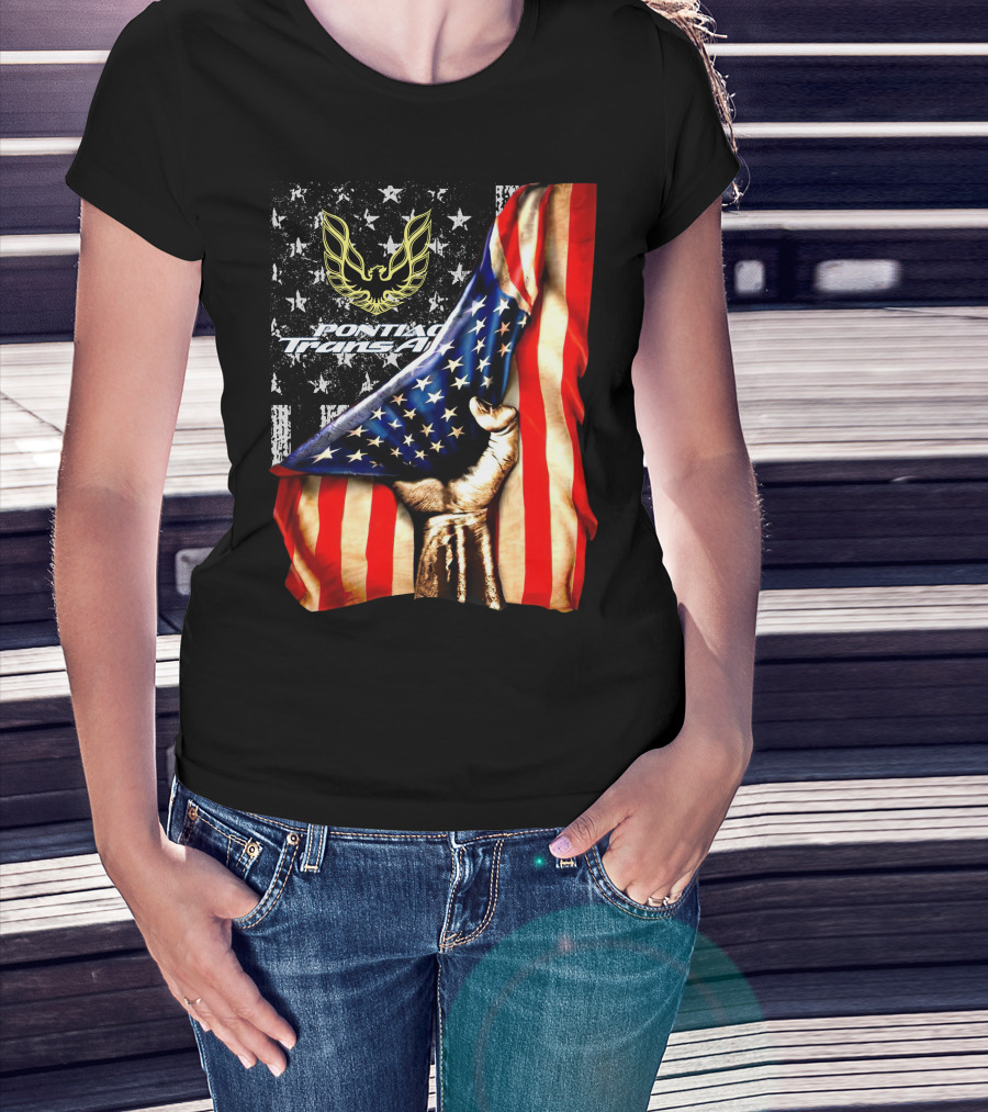 Pontiac Trans Am Eagle With American Flag Background And Stars T-Shirt