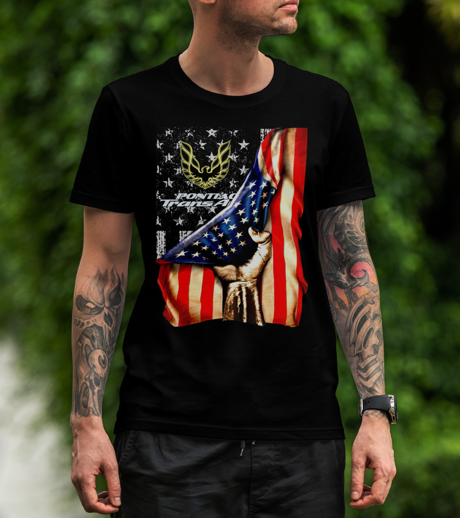 Pontiac Trans Am Eagle With American Flag Background And Stars T-Shirt