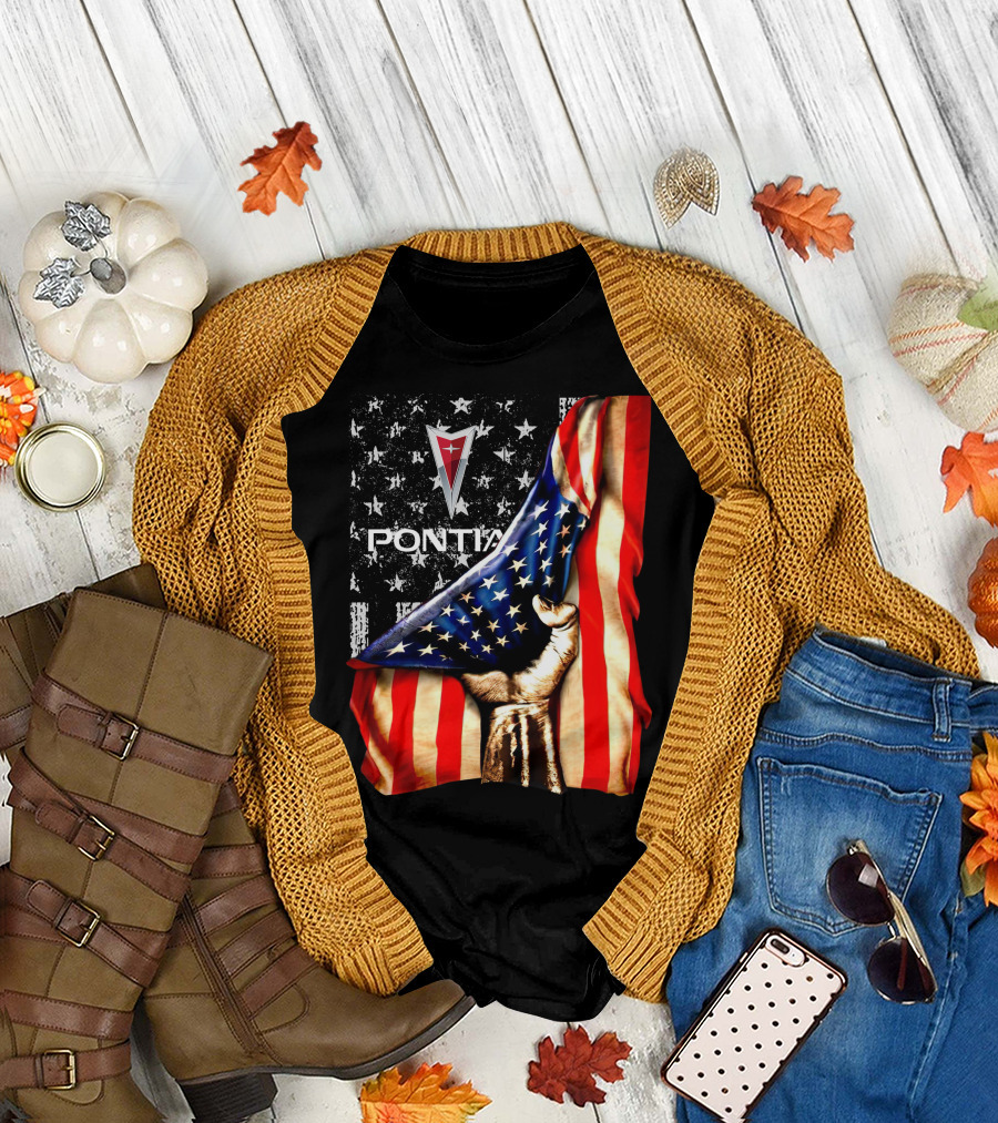 Pontiac Logo with American Flag Stars and Stripes Patriotic T-Shirt