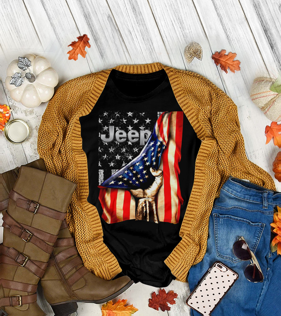 Jeep American Flag Stars and Stripes Hand T-Shirt