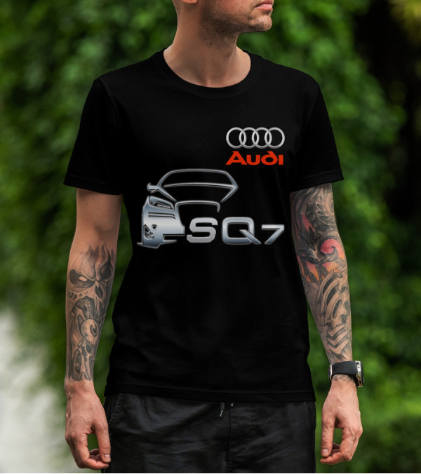 Audi SQ7 Car Outline Emblem With Iconic Four Rings T-Shirt