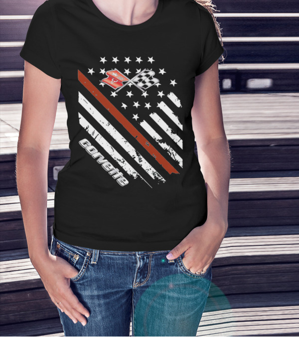 Corvette C3 American Flag Vintage Racing Stripes And Emblems T-Shirt
