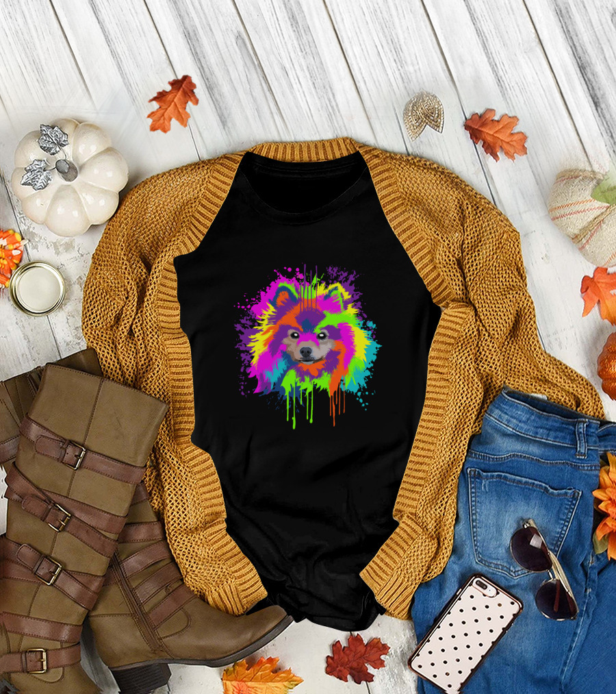 Colorful Splash Art Pomeranian Paint Drip T-Shirt