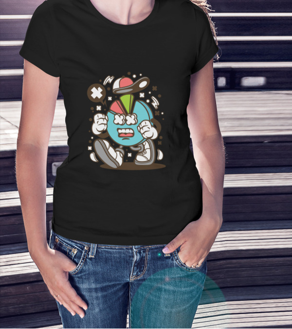 Business Icon For Animated Characters Comics Angry Pie Chart With Hat And Sneakers T-Shirt