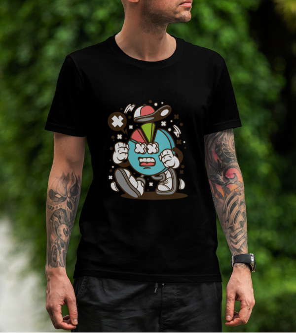 Business Icon For Animated Characters Comics Angry Pie Chart With Hat And Sneakers T-Shirt